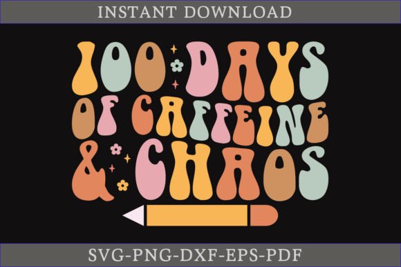 100 Days of Caffeine Chaos Retro Shirt: A Design Asset for Crafts and Creative Projects