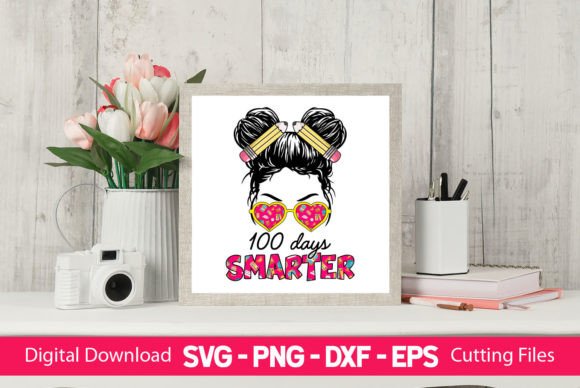 100 Days Smarter Girls Messy Bun: A Versatile Graphic Design Asset for Crafts and Branding