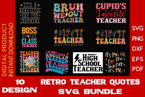Retro Teacher Quotes SVG Bundle: A Graphic Design Asset for Crafts and Content Creators